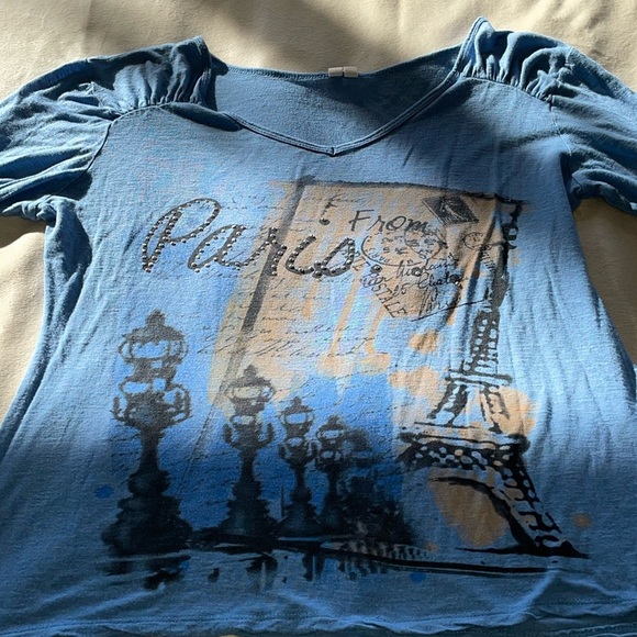 Susan Lawrence Paris Scenes Graphic Top Drop 3/4 Sleeve Blue Size Medium - Picture 6 of 8